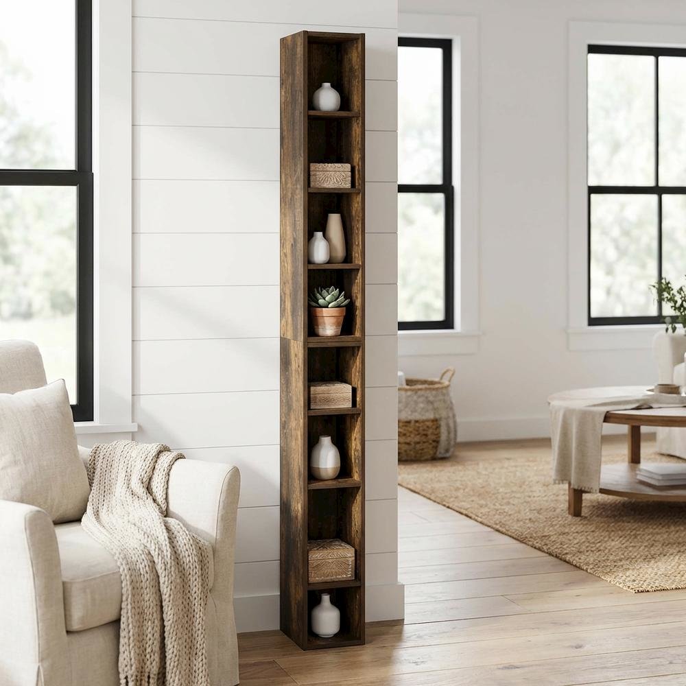 Amber Pine 8-Tier Bookcase with Space Saving Storage Shelf
