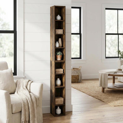 Amber Pine 8-Tier Bookcase with Space Saving Storage Shelf