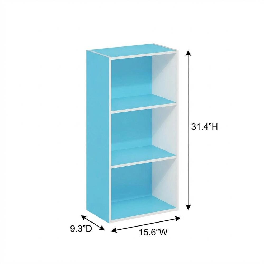 Light Blue 3-Tier Open Shelf Bookcase, Wooden Construction for Organized Storage