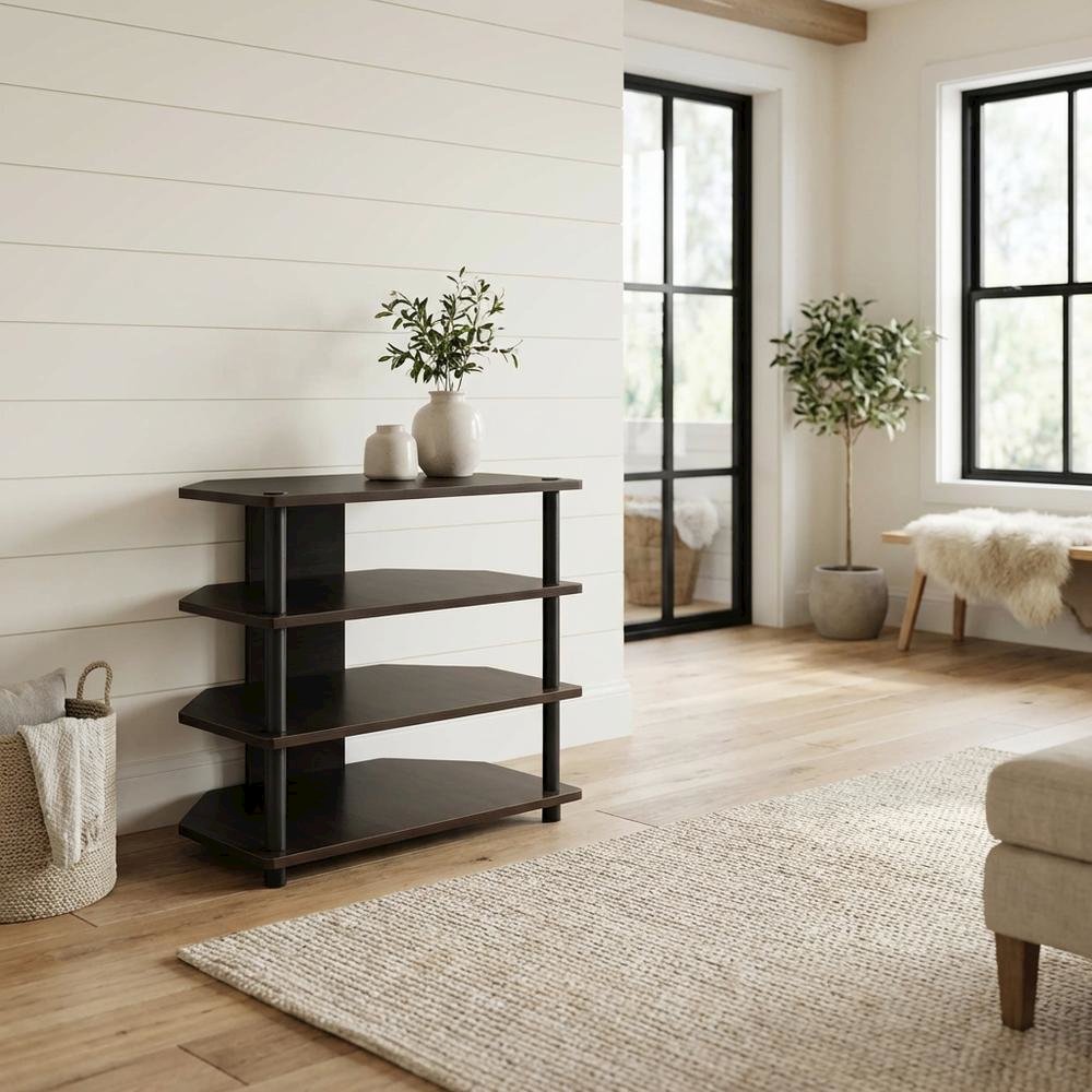 Espresso 4-Tier TV Stand, Easy Assembly, Composite Wood Construction