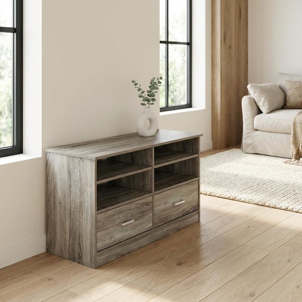 French Oak TV Stand with Drawer and Wood Construction