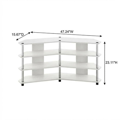 White 4-Tier Corner TV Stand for TVs up to 55 inches with easy assembly