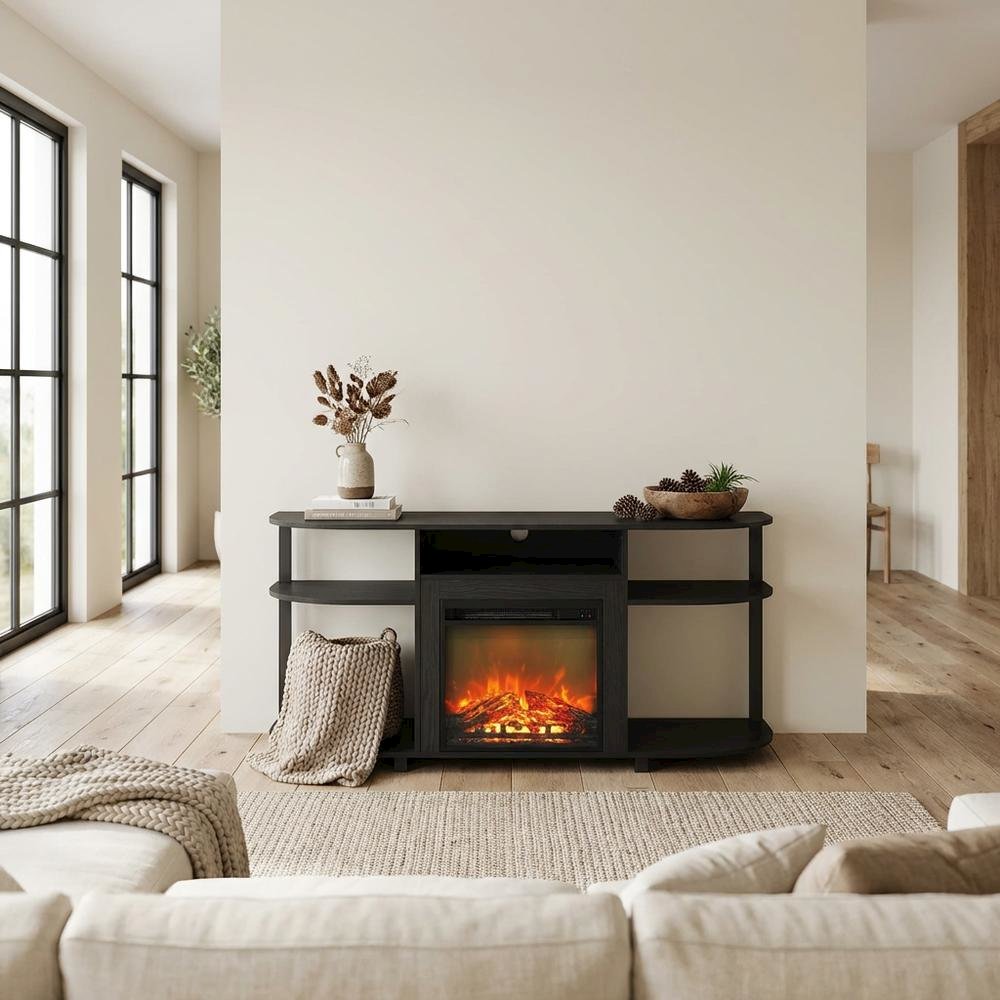 Entertainment Center Stand, Fireplace, TVs up to 55 Inch, Brown Finish