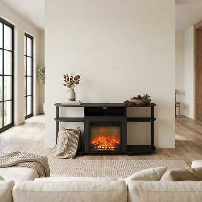Entertainment Center Stand, Fireplace, TVs up to 55 Inch, Brown Finish