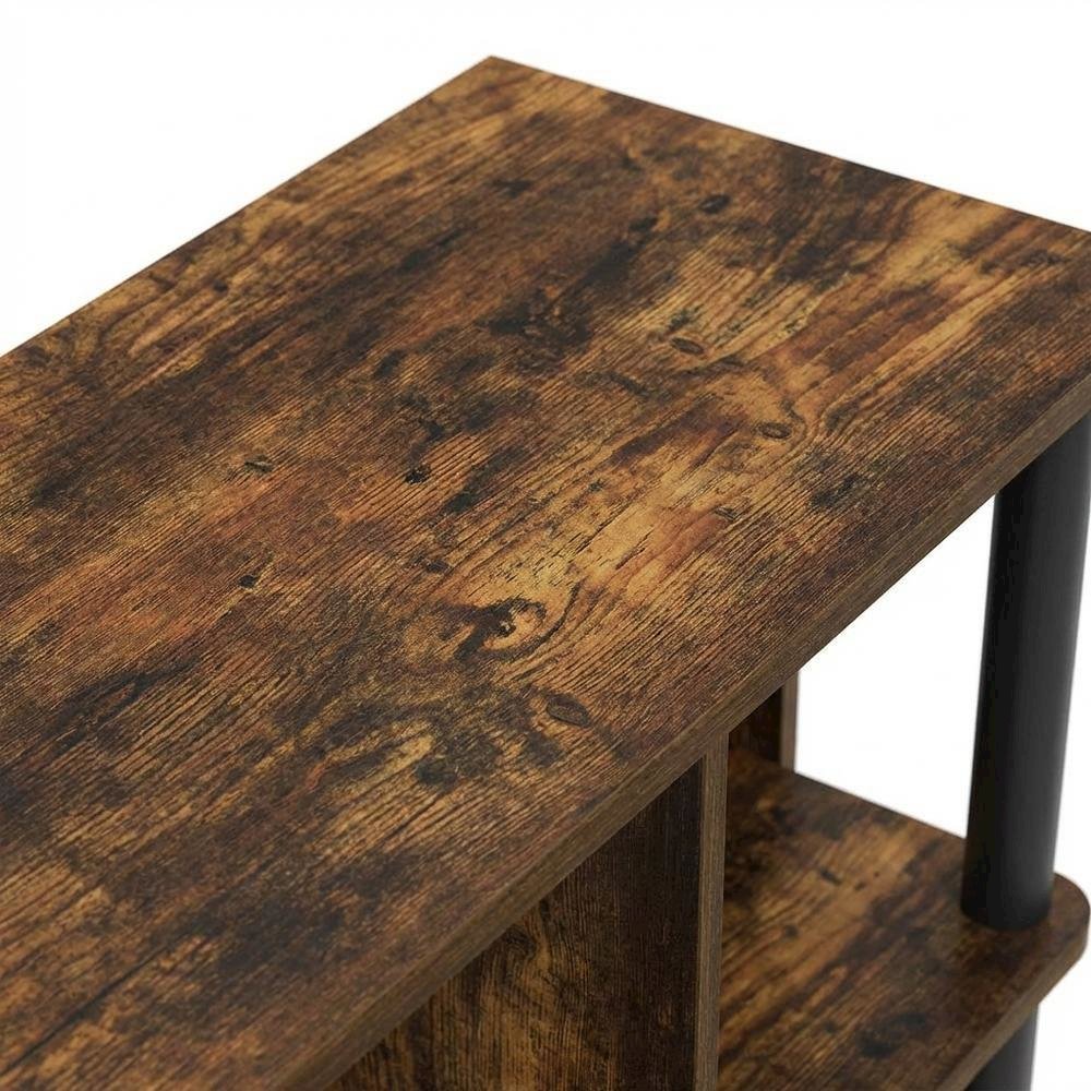 Wooden TV stand with amber pine and black finish, holds up to 40-inch screens