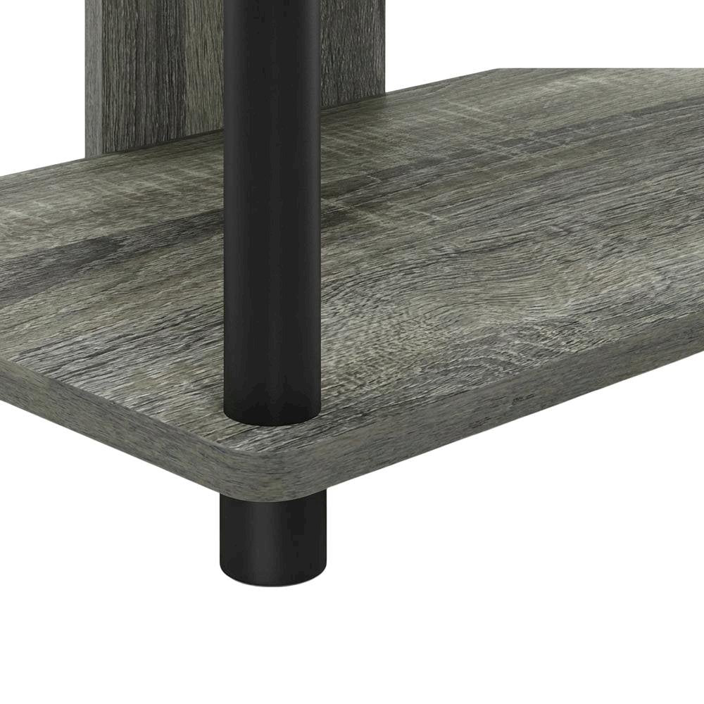 Wooden TV stand, French Oak Grey, Black finish, 4-Tier Storage, Living Room