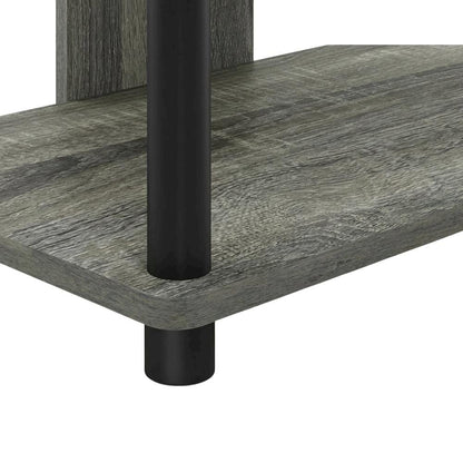 Wooden TV stand, French Oak Grey, Black finish, 4-Tier Storage, Living Room