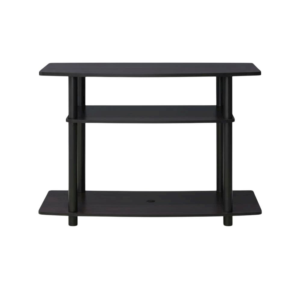 Dark Walnut TV stand with 3-tier open shelves and modern design
