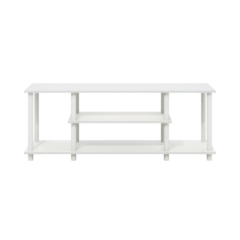 White 3-Tier TV Stand with Spacious Shelving and Durable Wood Finish