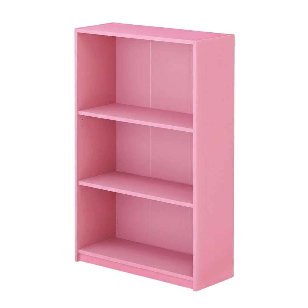 Pink 3-Tier Adjustable Shelf Bookcase with Sturdy Wood Construction