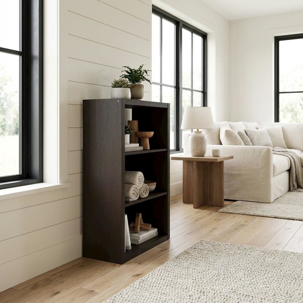 Wooden bookcase with open shelves for versatile storage
