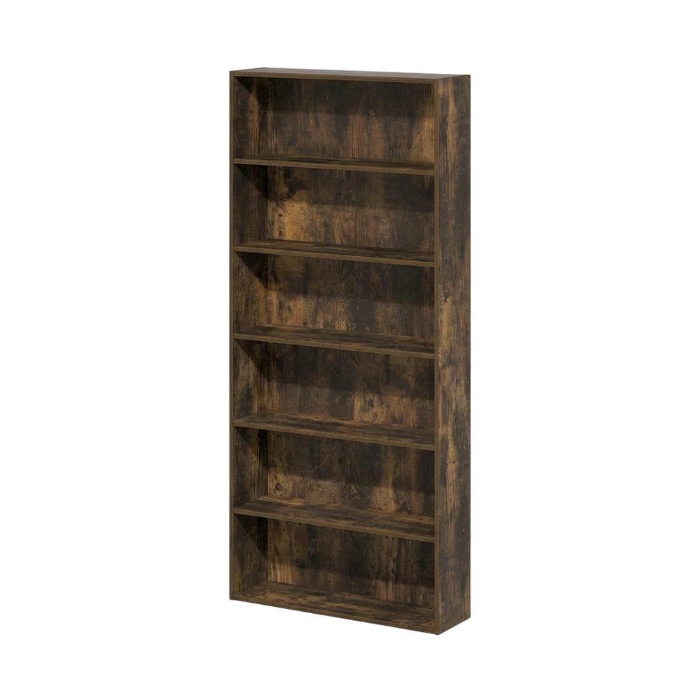Amber Pine 6-Tier Open Shelf Bookcase with Storage Organizer