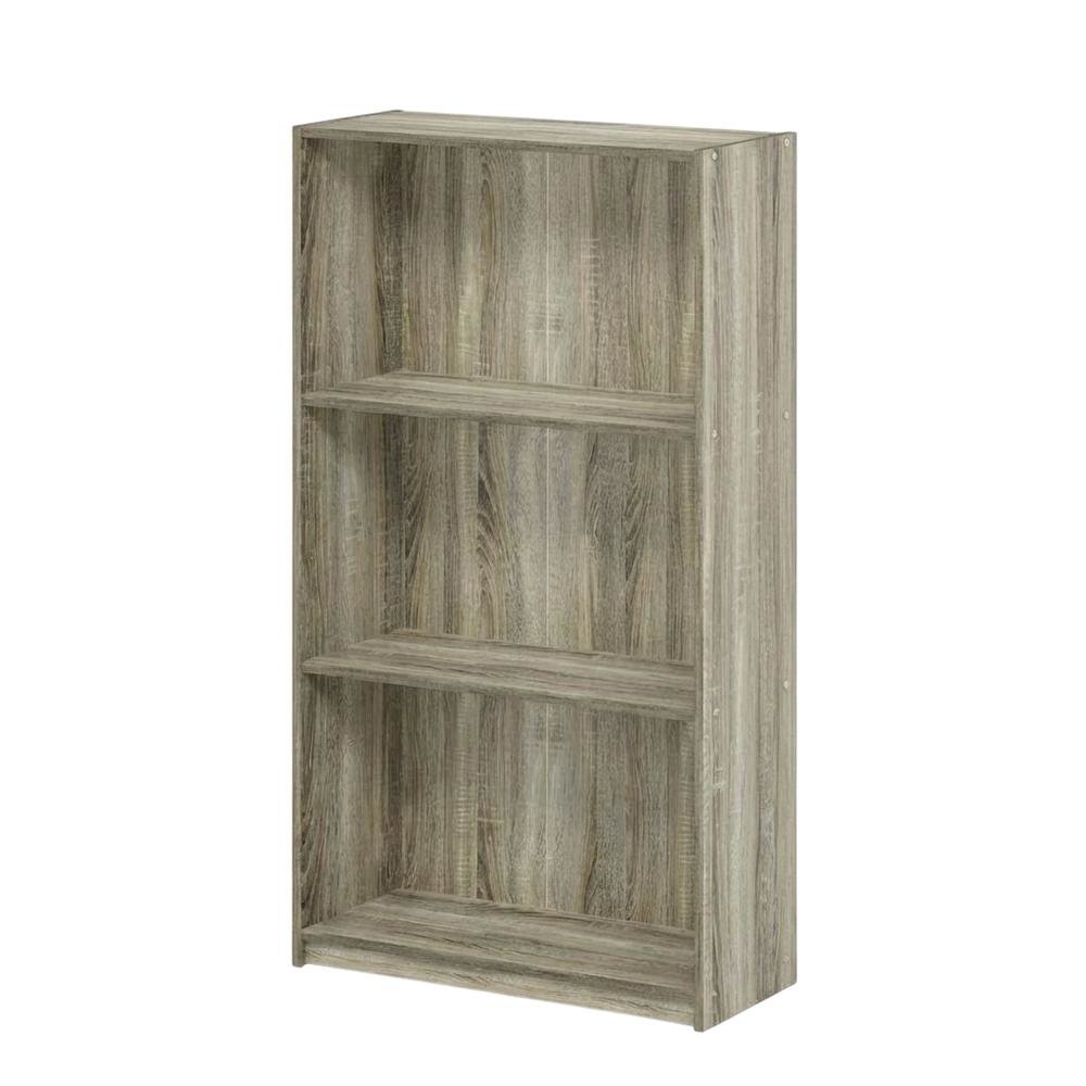 3-Tier Bookcase with Sonoma Oak Finish, Durable Wood Shelves for Home Storage