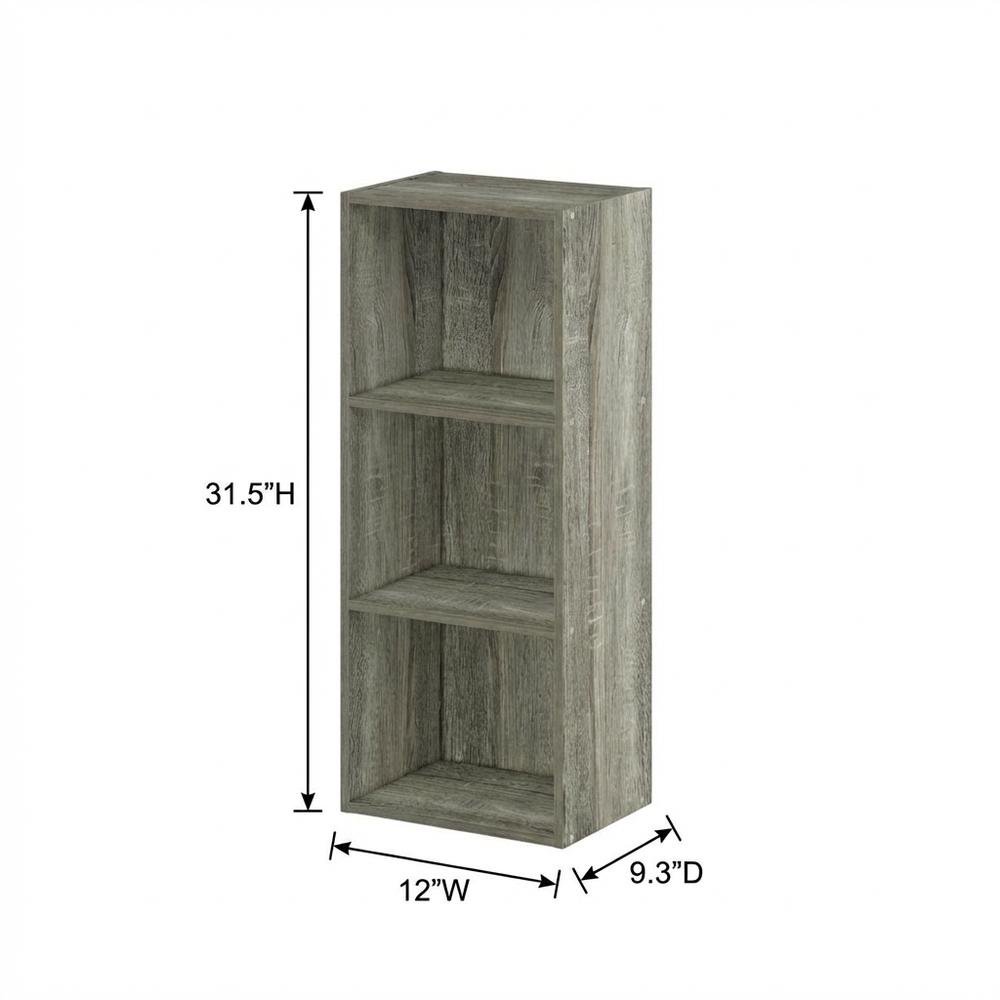 3-Tier Open Shelf Bookcase in French Oak Wood for Storage and Display