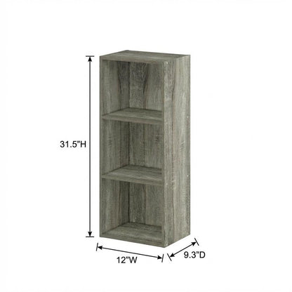 3-Tier Open Shelf Bookcase in French Oak Wood for Storage and Display