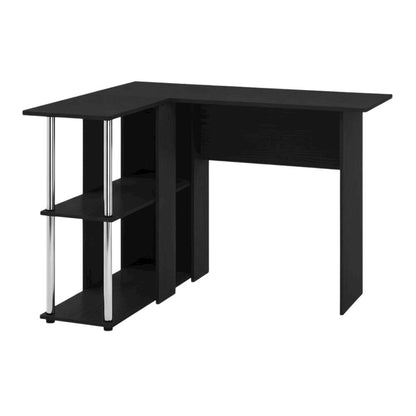 L-Shape Desk, Bookshelf, Americano Finish, Steel Tubes, Modern Workspace