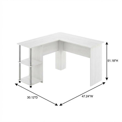 L-Shape Desk, Stainless Steel Tubes And White Oak Finish For Modern Workspaces