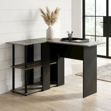 L-Shape Desk with Bookshelf, French Oak Grey/Black, Modern Computer Workstation