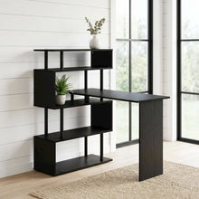 L-Shaped Computer Desk with 5-Tier Shelves, Amber Finish, Space-Saving Workspace