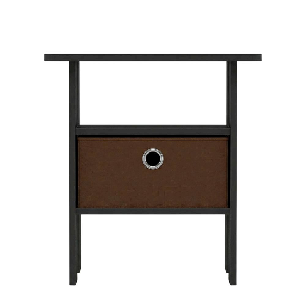 Wood End Table Nightstand with Bin Drawer in Medium Brown