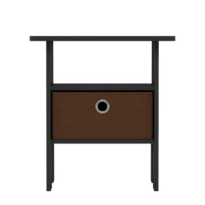 Wood End Table Nightstand with Bin Drawer in Medium Brown