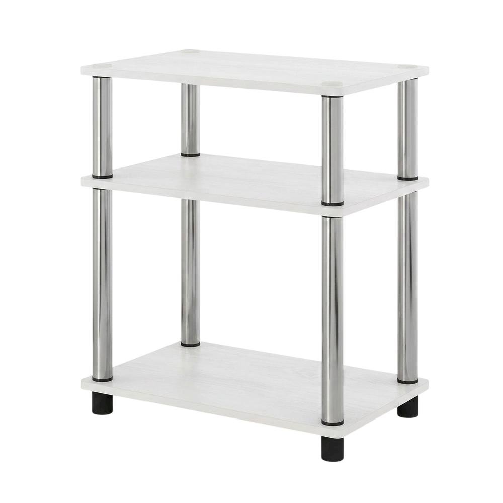 White Oak and Chrome 3-Tier End Table 2-Pack with Modern Design