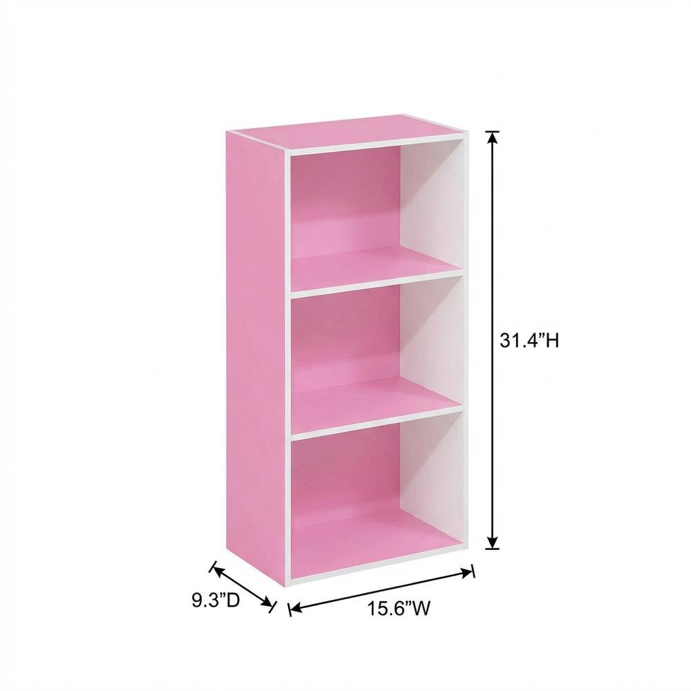 Pink 3-Tier Open Shelf Bookcase with Wood Material for Easy Storage
