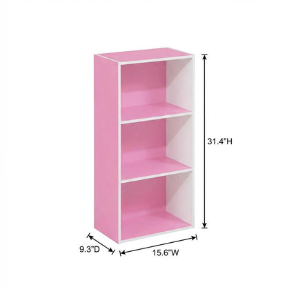 Pink 3-Tier Open Shelf Bookcase with Wood Material for Easy Storage