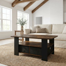 Amber Pine Black Coffee Table with Bin Drawer and Durable Construction
