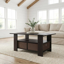 Dark Walnut Coffee Table with Bin Drawer and Compact Storage Surface 11158DWN