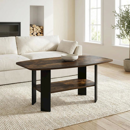 Amber Pine and Black Coffee Table with Minimalist Design and Durable Finish