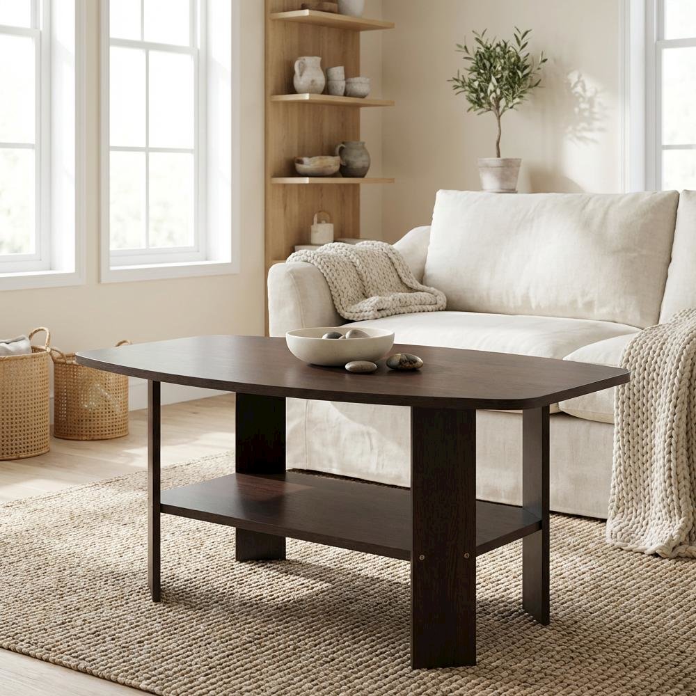 Dark Brown Coffee Table with Simple Design and Sturdy Wood Construction