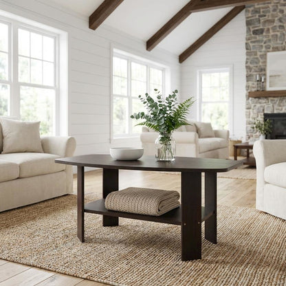 Dark Brown Coffee Table with Simple Design and Sturdy Wood Construction