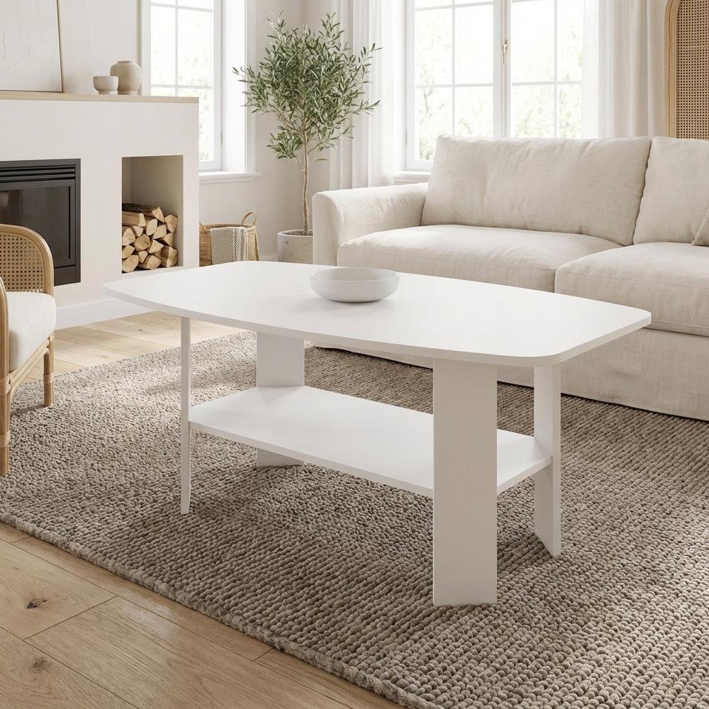 White Simple Design Coffee Table with Storage Shelf for Residential Use
