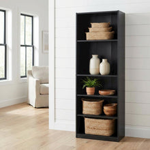 Black 5-Shelf Bookcase with Sturdy Storage and Open Shelving Design