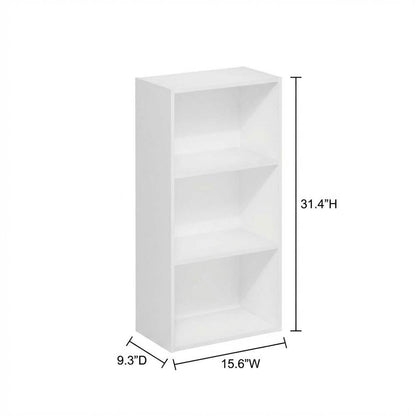 White 3-Tier Open Shelf Bookcase with Modern Wooden Design