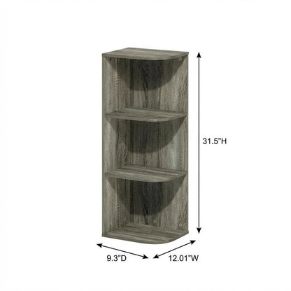 3-Tier Corner Open Shelf Bookcase in French Oak Wood for Stylish Storage