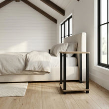 French Oak and Black Wood Nightstand with Compact Design for Bedroom Storage