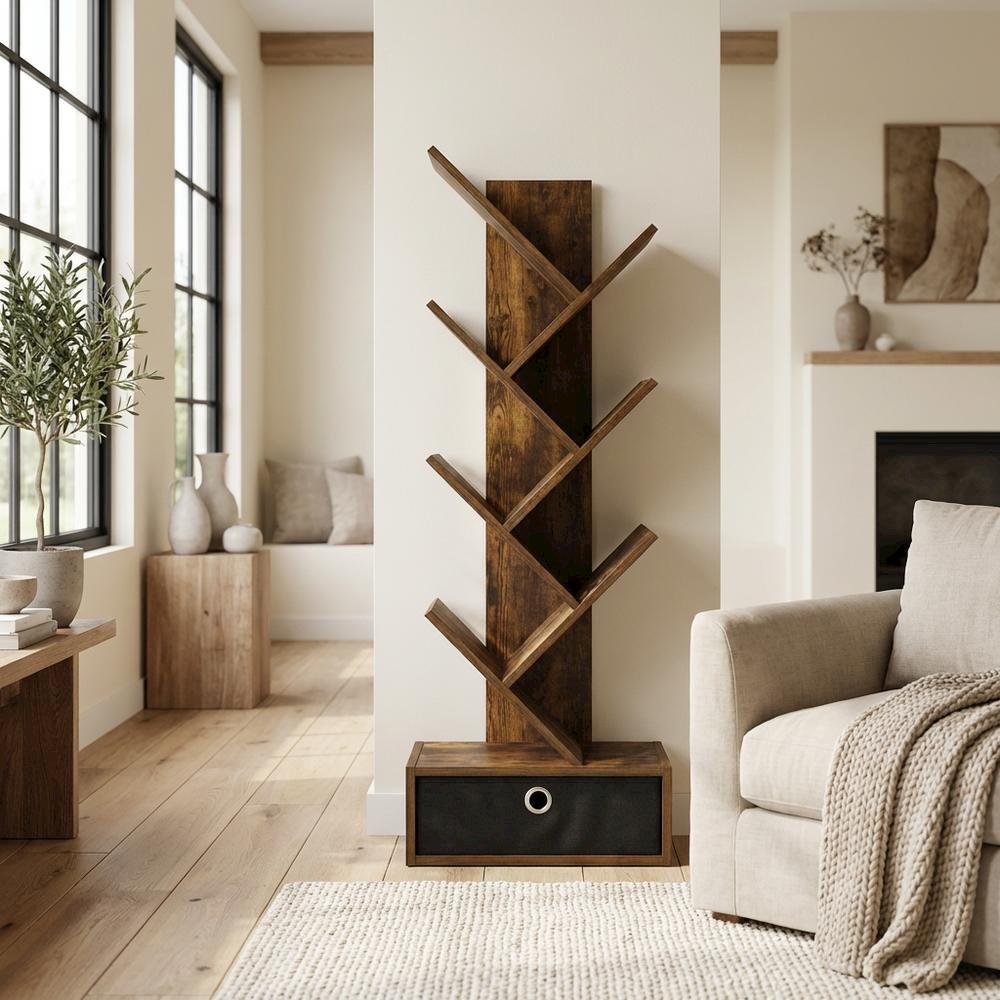 Wooden bookcase with spacious shelves and sturdy construction