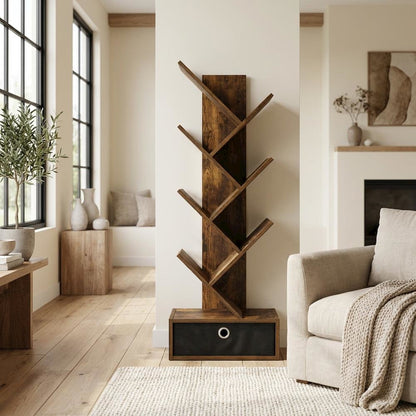 Wooden bookcase with spacious shelves and sturdy construction