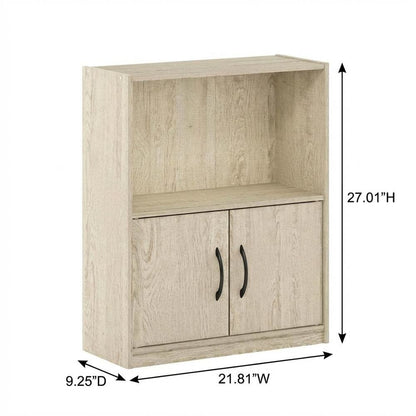 Brown 2-Tier Open Shelf Bookcase with Doors Storage Cabinet for Living Room