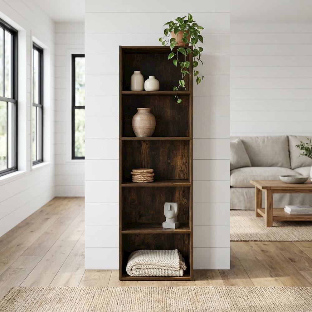 Wooden bookcase in natural finish with sturdy construction for home, office use
