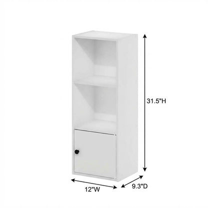 White 3-Tier Bookcase with Lockable Storage Door and Open Shelves