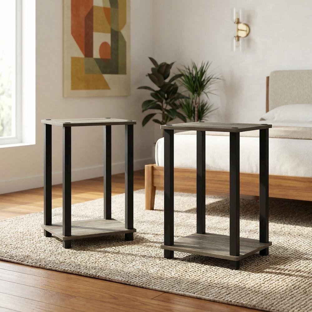 French Oak and Black Nightstand Set with Wooden Finish