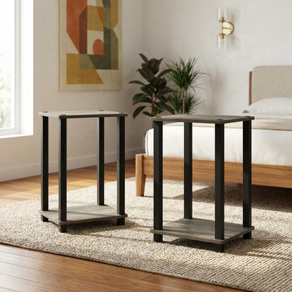 French Oak and Black Nightstand Set with Wooden Finish