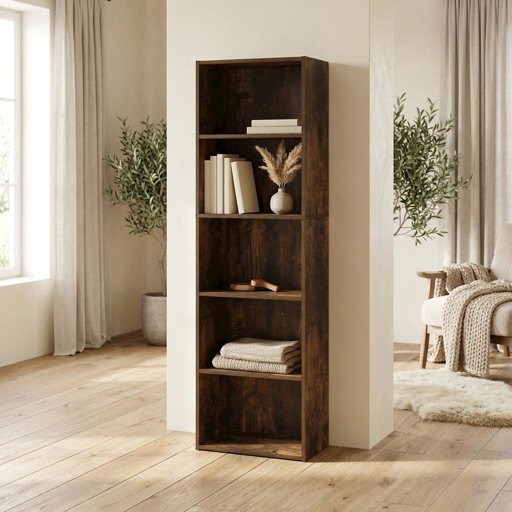 Wooden bookcase in natural finish with sturdy construction for home, office use
