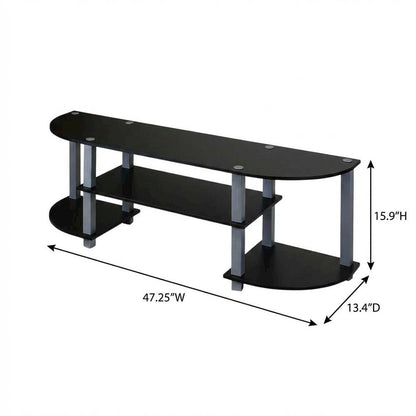 Wide TV Stand with Black and Grey Finish, Composite Wood and PVC Tubes