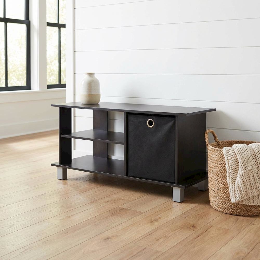 Simplistic TV Stand with Black Espresso Finish and Bin Drawers for Storage