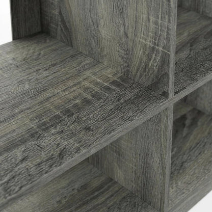 Wooden TV stand, open shelves, storage compartments, French Oak Grey finish