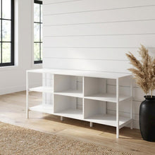 Modern TV stand, up to 60-inch TVs, metal, wood construction, clean white finish